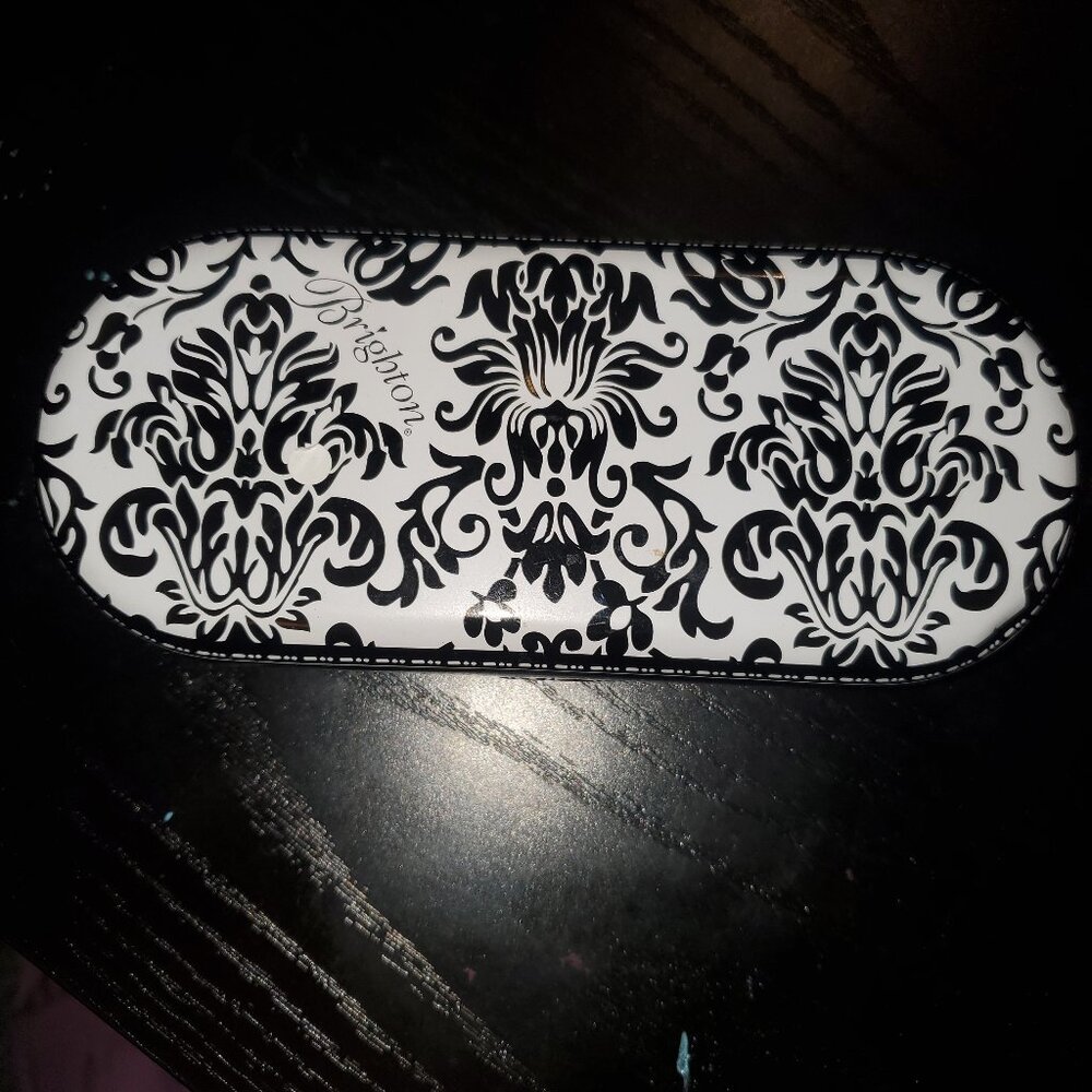 BRIGHTON Sunglass Case. Damask Pattern, Hard Shell Protective, Black and White
